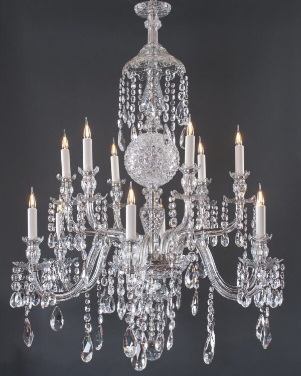 Perry &amp; Co 12 branch antique crystal chandelier