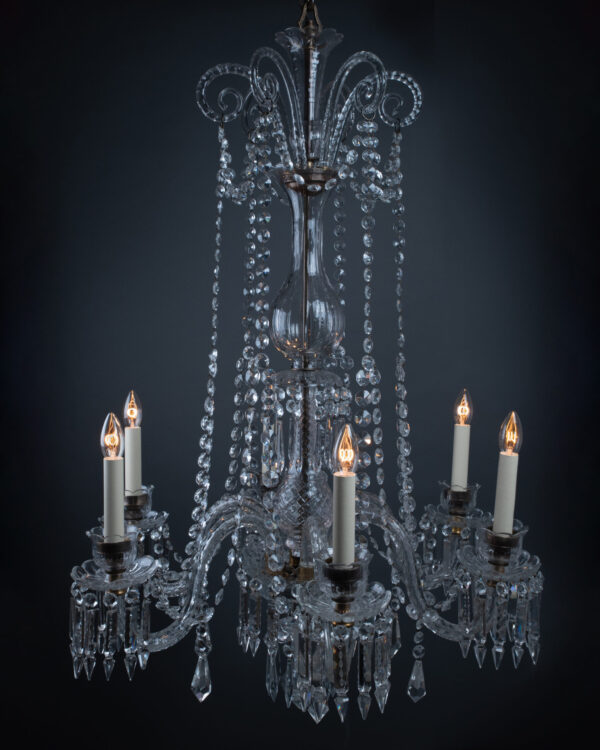 Pair of English 6 Branch Antique Crystal Chandeliers