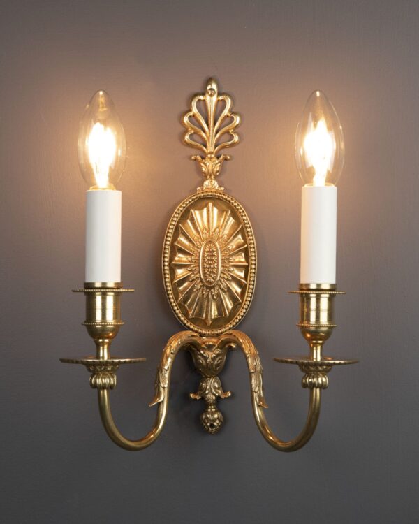 Pair of Adam Style 2 Branch Antique Brass Sconces