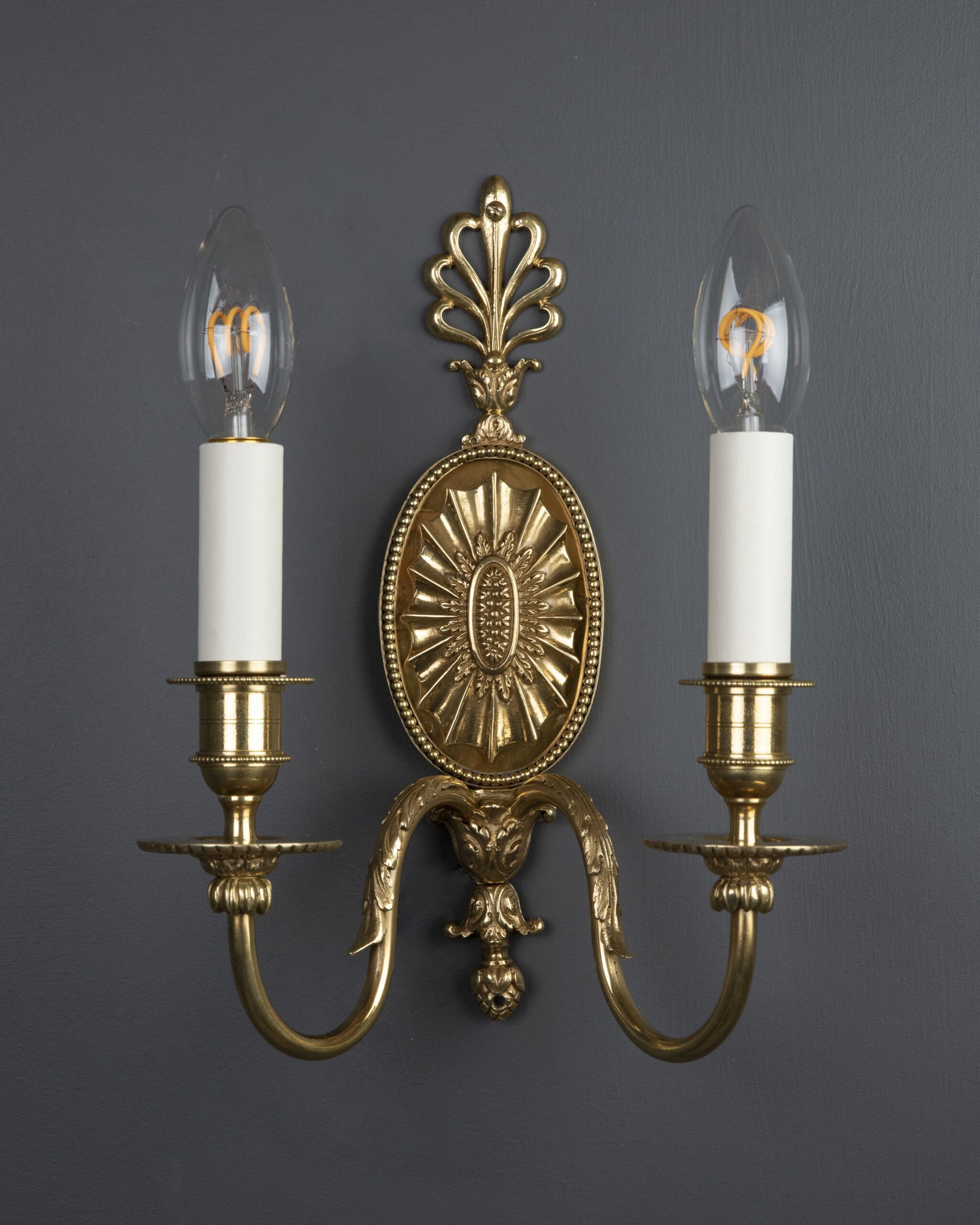 Pair of Adam Style 2 Branch Antique Brass Sconces - Image 2