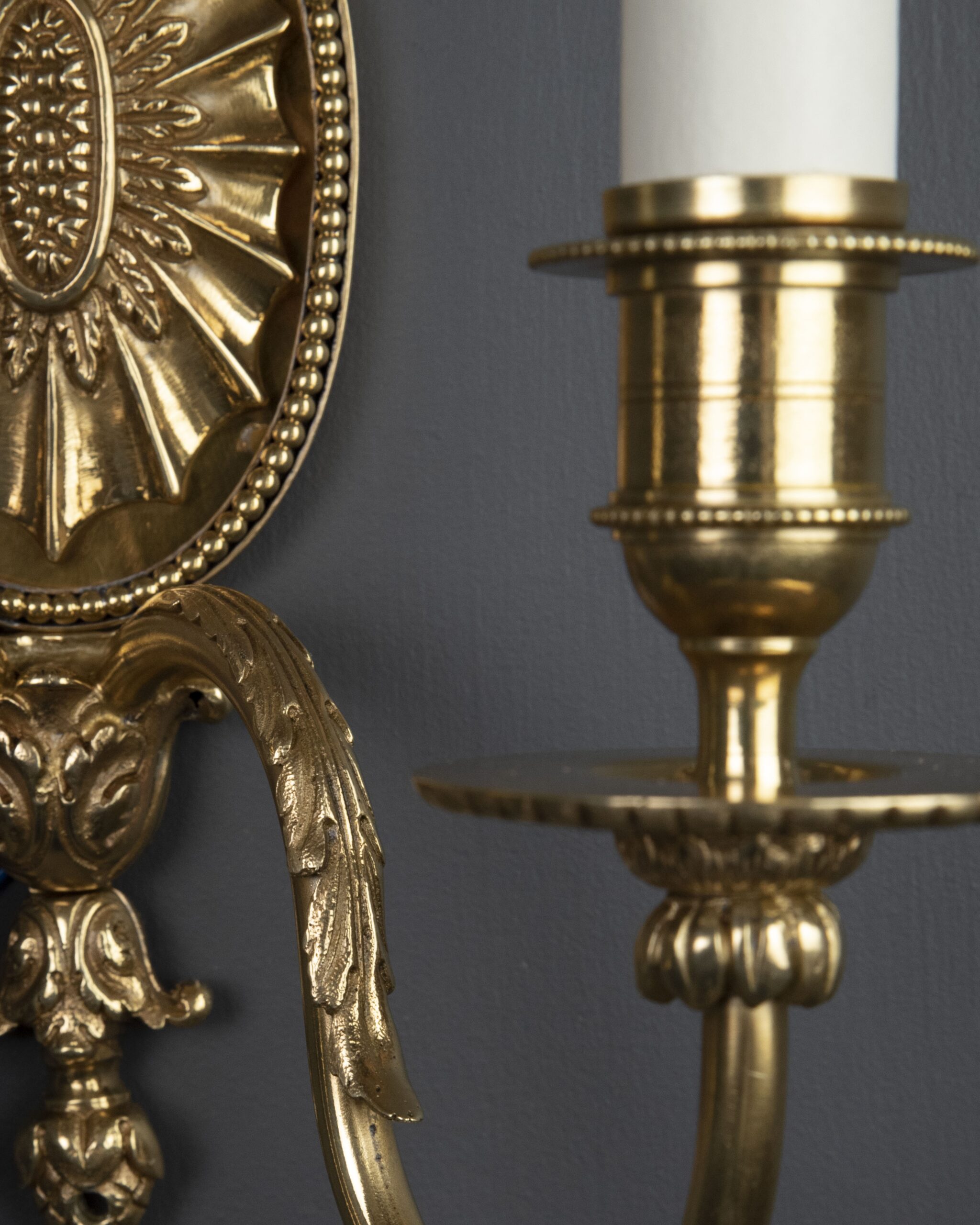 Pair of Adam Style 2 Branch Antique Brass Sconces - Image 5