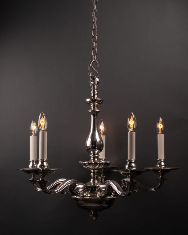 Gadrooned 5 Branch Antique Silver Plate Electrolier